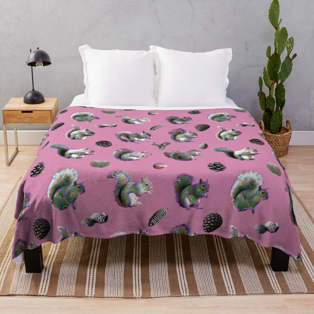 Electric Squirrels on Pink Throw Blanket for babies Blankets For Sofas Blankets