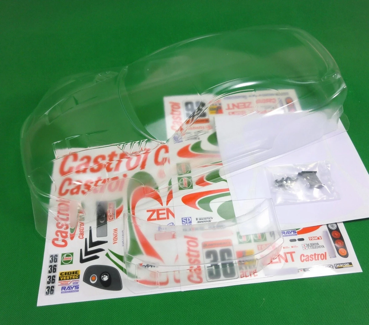 TC054 1/10 Supra 2000 Clear PC Lexan Body Shell 190mm Width 258mm Wheelbase w/ Rear Wing and RSR Decals for RC Touring Drift Car