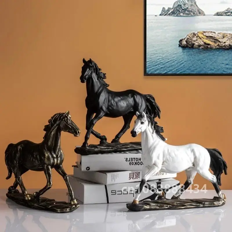 Bronze Horse Resin Sculpture Retro Style Interior Room Table Decoration Animal Statue & Figurine Home Cabinet Decor Accessories