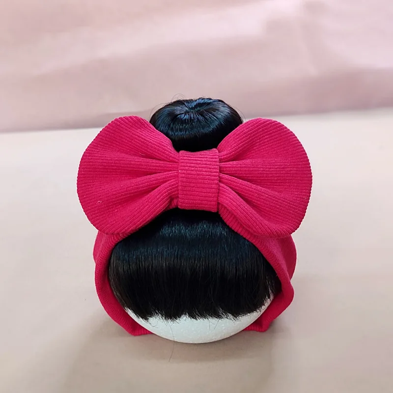 Hair Accessories Infant Baby Girl Bow Bun Wig Hat Patchwork Rib Cotton Elastic Newborn Children Headband for Kids Girls Headwear