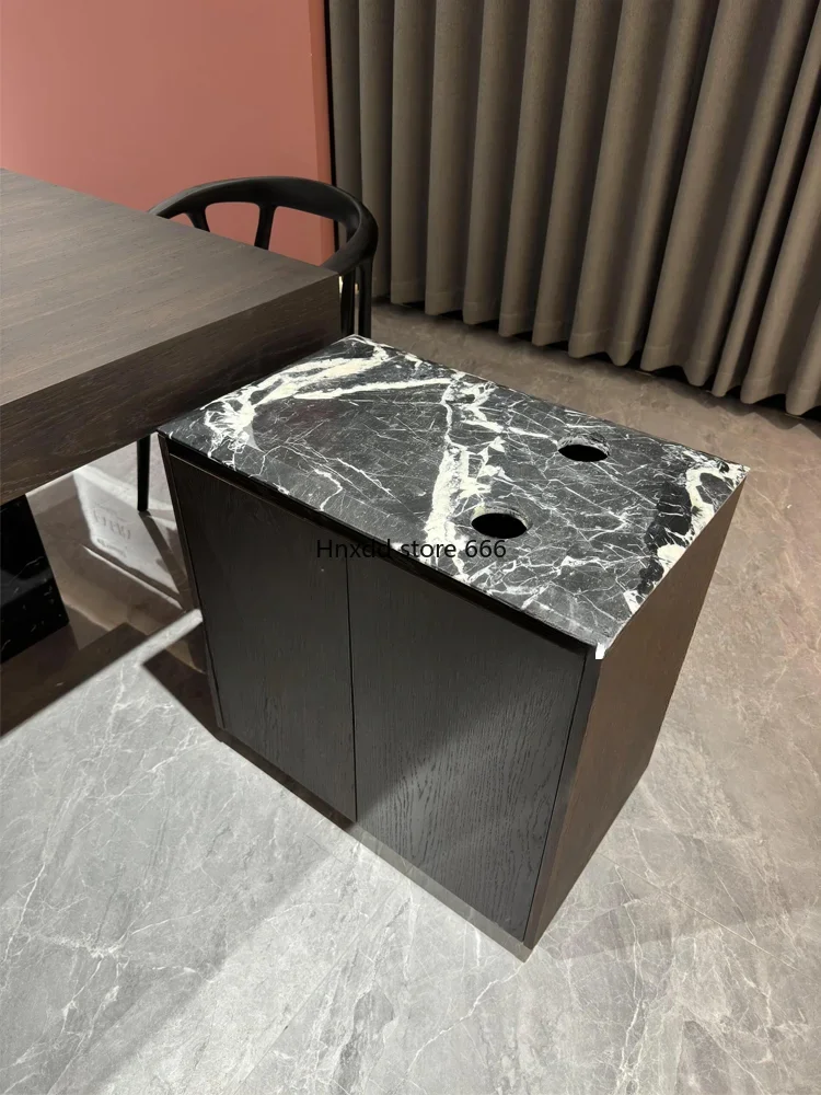 Black and white flower marble tea cabinet, simple modern boiling table on the side of the kettle