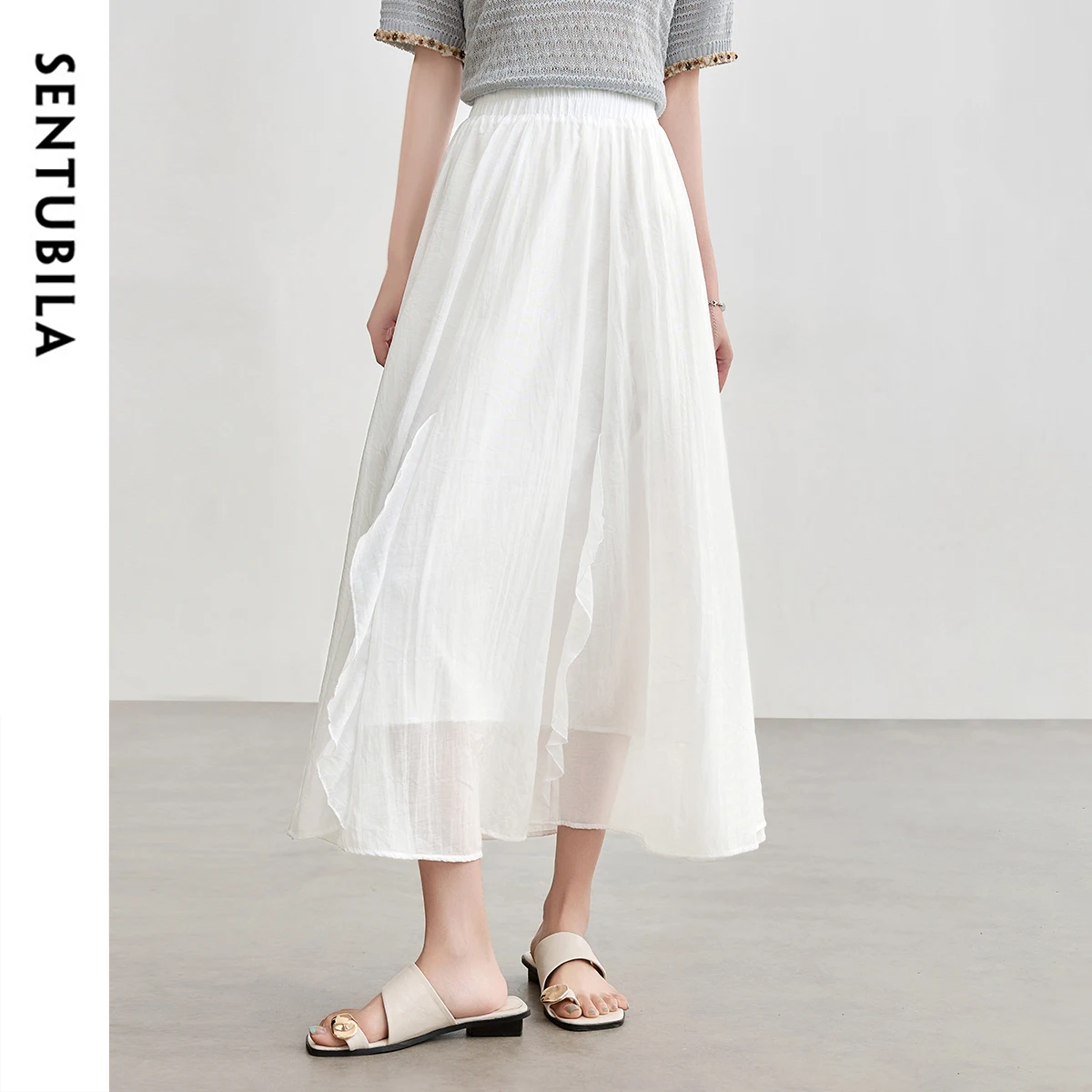 

SENTUBILA Women's Long Skirts High Waist Pleated A Line Skirt Elegant Woman 2025 New Collection Summer Ladies Clothing W52QA2169