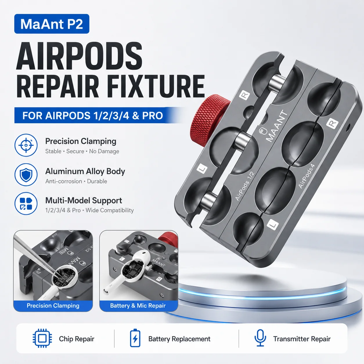 MaAnt AirPods Pro 1/2/3/4 Repair Fixture Clamp Shell Disassembly Battery Replacement Alignment Holder for Earbuds Tool Kit Tools