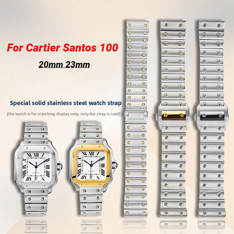 20mm 23mm High Quality metal wristband For Cartier Santos 100 women men stainless steel watchband bracelet Rivet Watch Strap