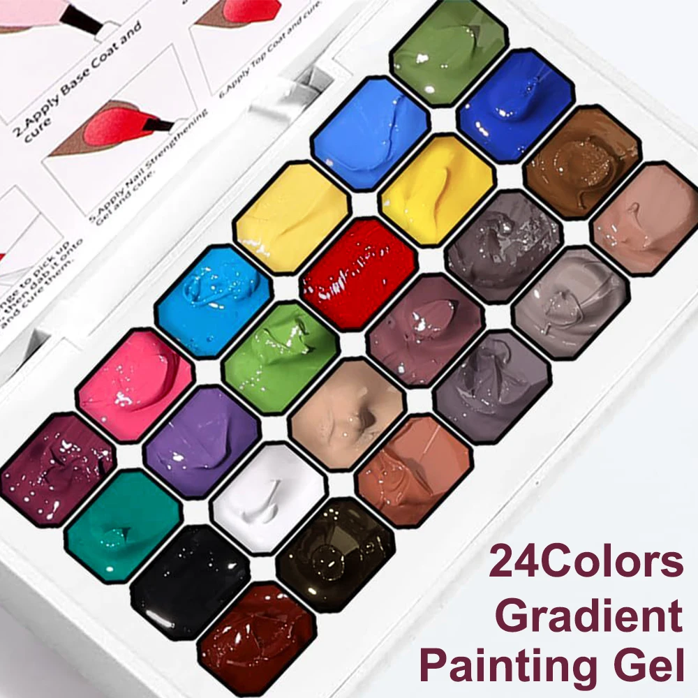 24Color Gradient Painting Gel Nail Art Gradient Color DIY Design Pattern for Manicure Gel High Saturation Gradient Nail Stamping