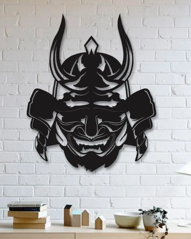 Samurai Mask Designed Wall Decorative Metal Wall Art Black Wall Décor,Living Room, Bedroom, Kitchen, bathroom Interior Decorati