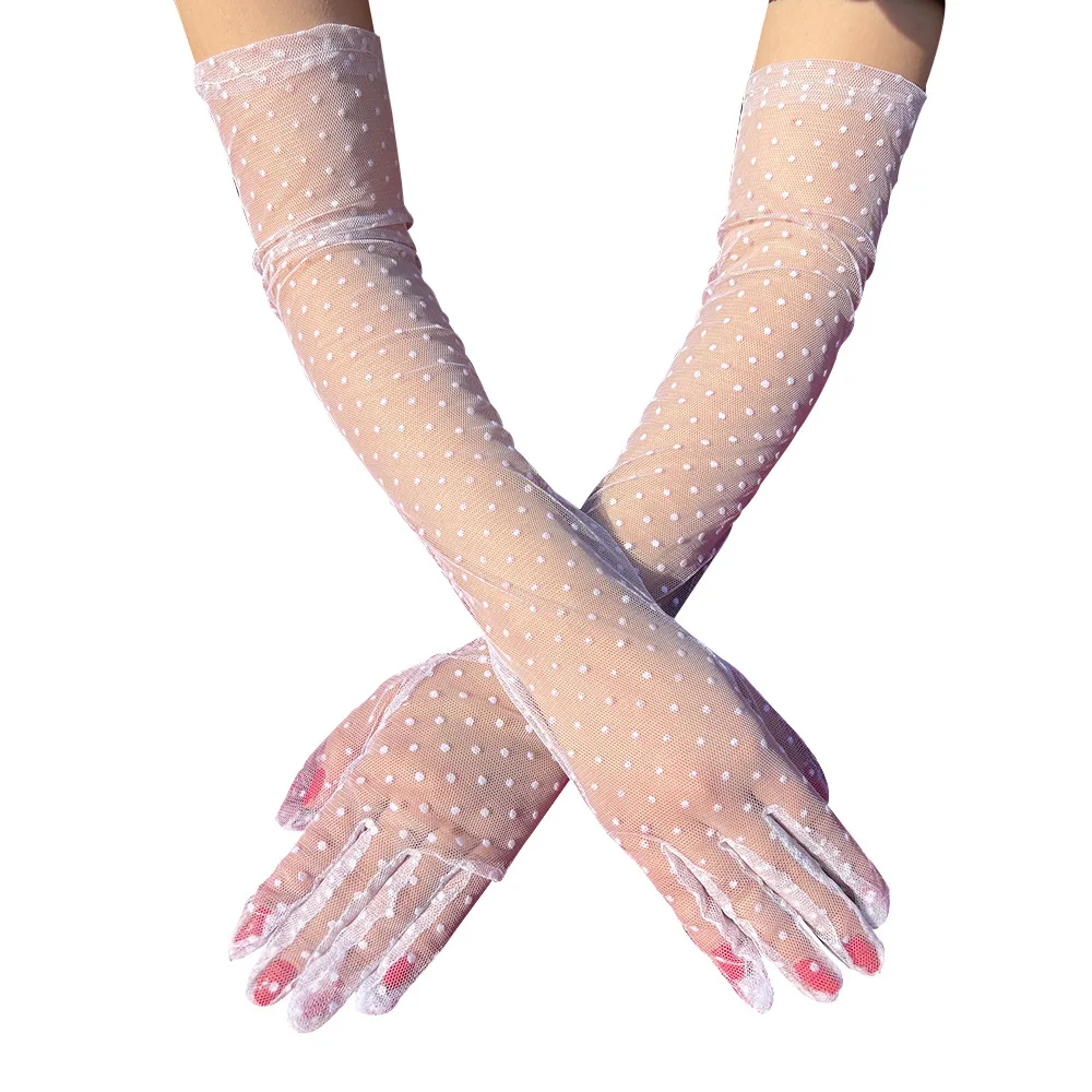 Women's Ladies Long Dots Lace Elegant Sheer Gloves Courtesy Summer for Evening Dinner Parties Lace Net Yarn Gloves