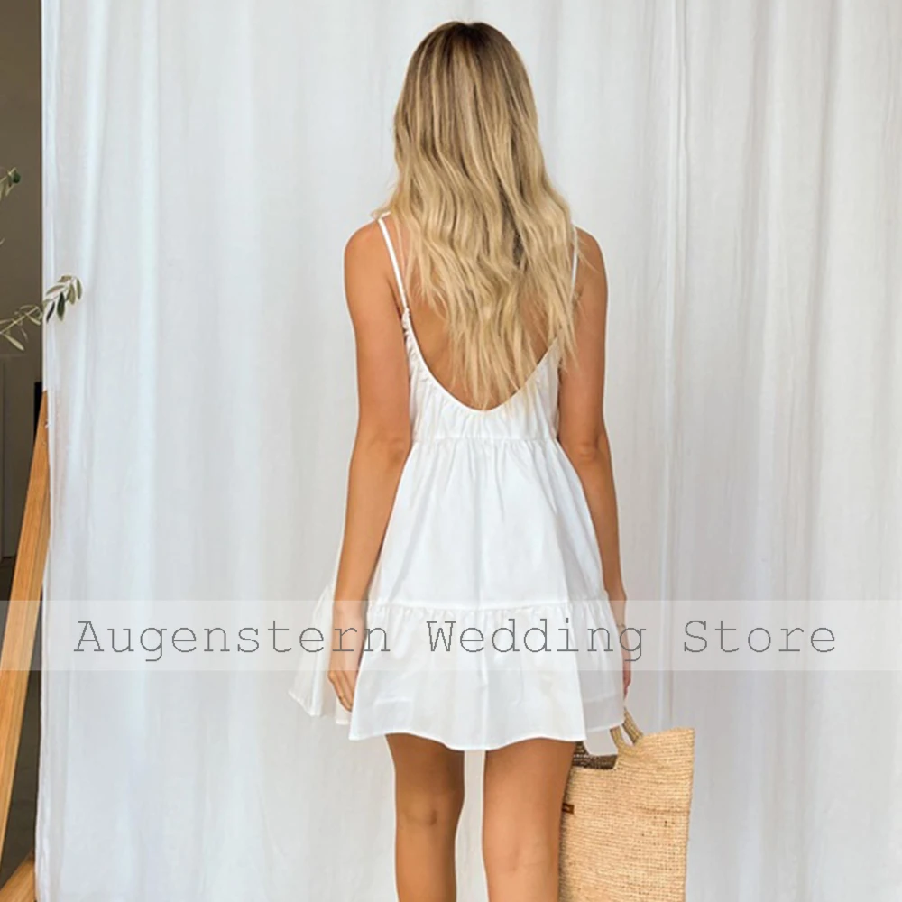 Short Wedding Dress Simple White Satin Tiered Wedding Party A-line Spaghetti strap Mini Dresses Elegant Party Dresses Woman 2024