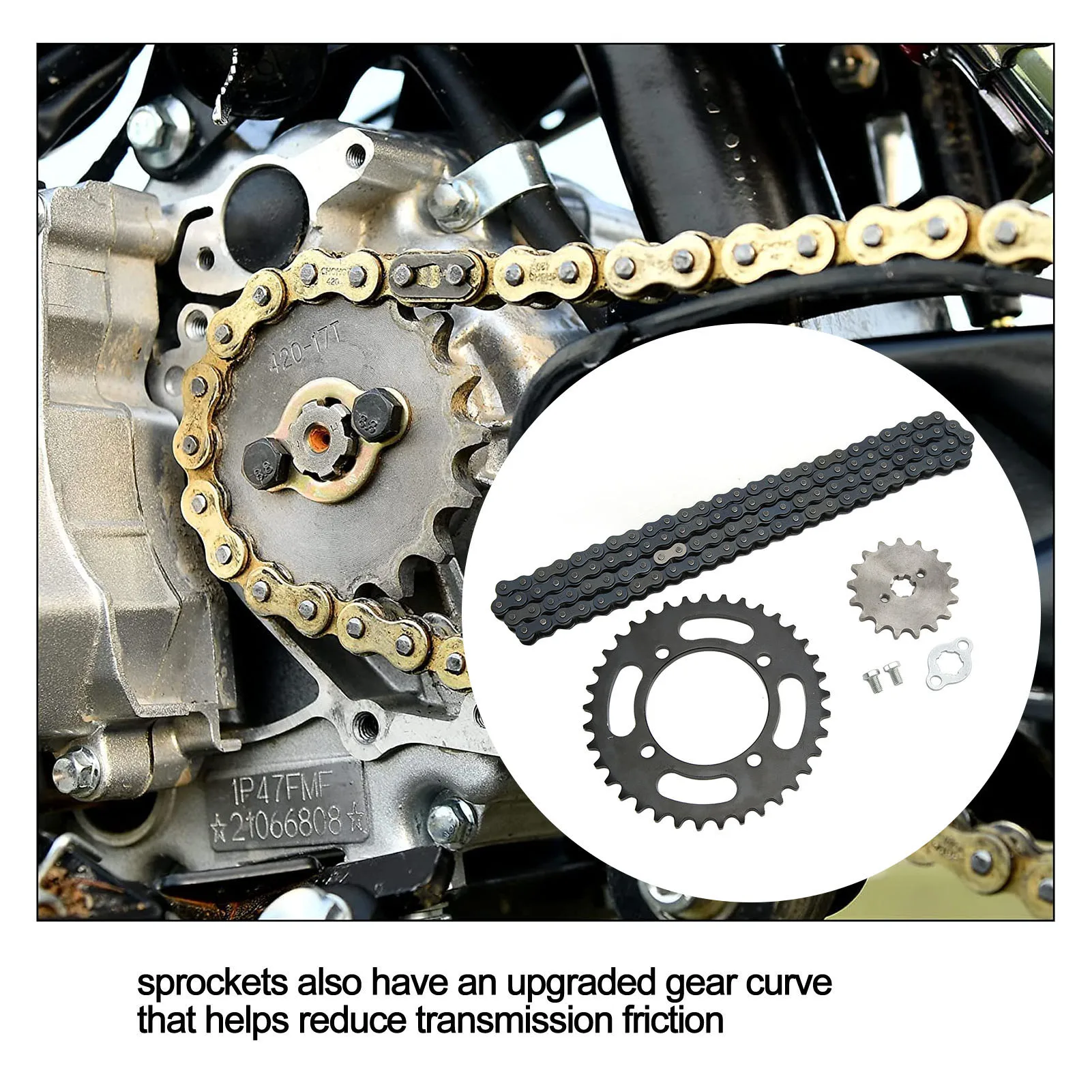 420 Chain Sprocket Kit 420 Chain 155mm 37T Rear 420 17T Front Sprocket  for 50cc to 125cc Dirt  Bikes ATV Go Kart