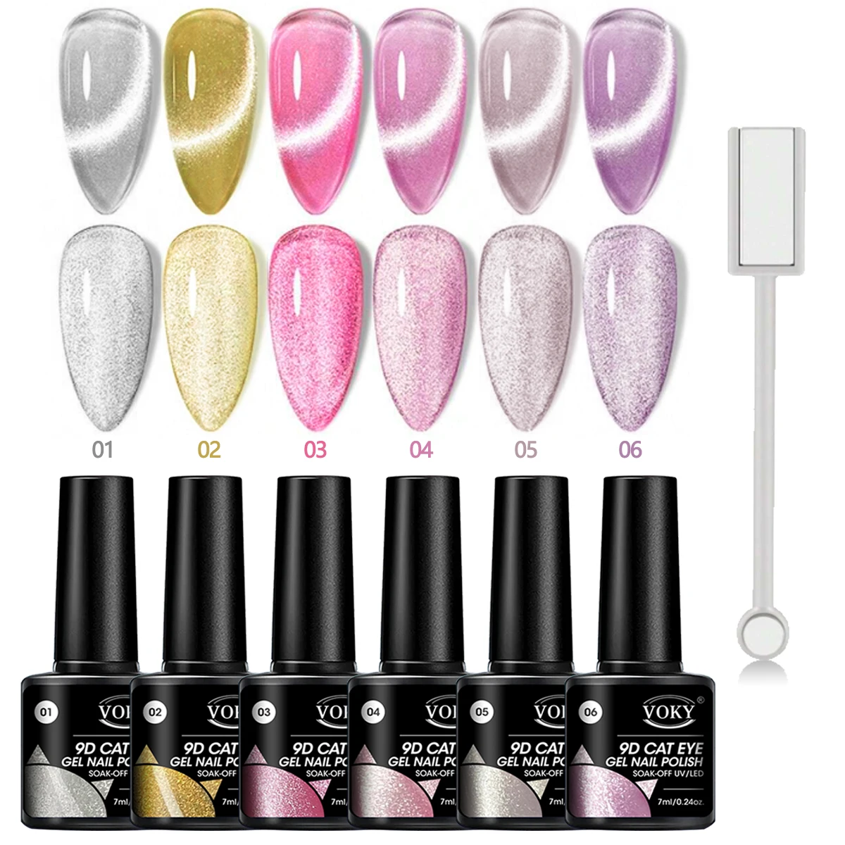VOKY 7ML Glitter Gel Nail polish with magnet, magnetic 15-color cat Eye gel nail polish for nail art DIY nails