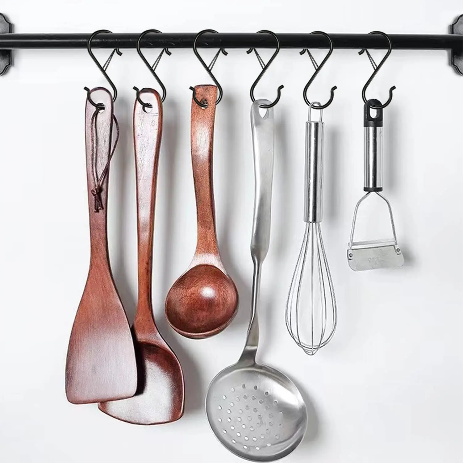 8-Pack 3.5" Black S-Hooks, Heavy Duty Metal with Safety Buckle for Hanging Plants, Kitchen Utensils & Clothing