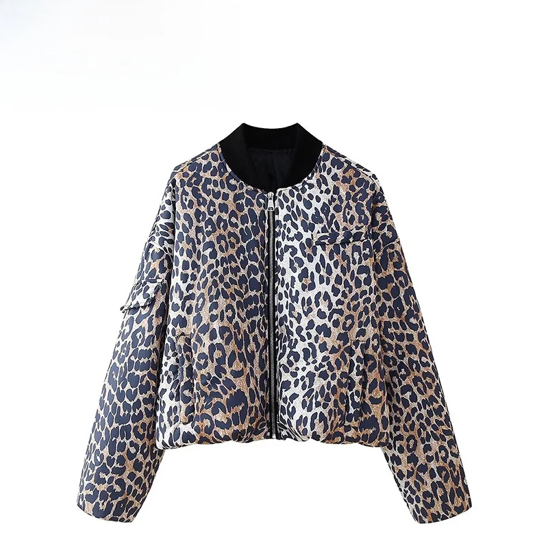 

ZAB Autumn New Faionable Leopard Print Zipper Jaet Cotton Outerwear Women's Clothing Versatile Sle Polyester Fiber