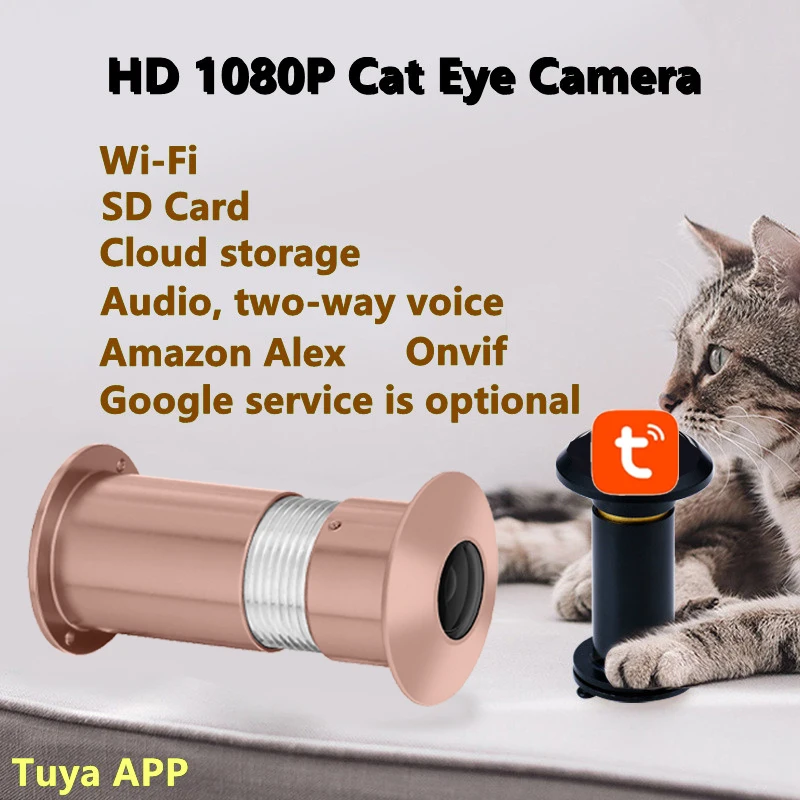 

Смарт-Камера Tuya 1080P с Wi-Fi и функцией «кошачий глаз», 1,8 мм