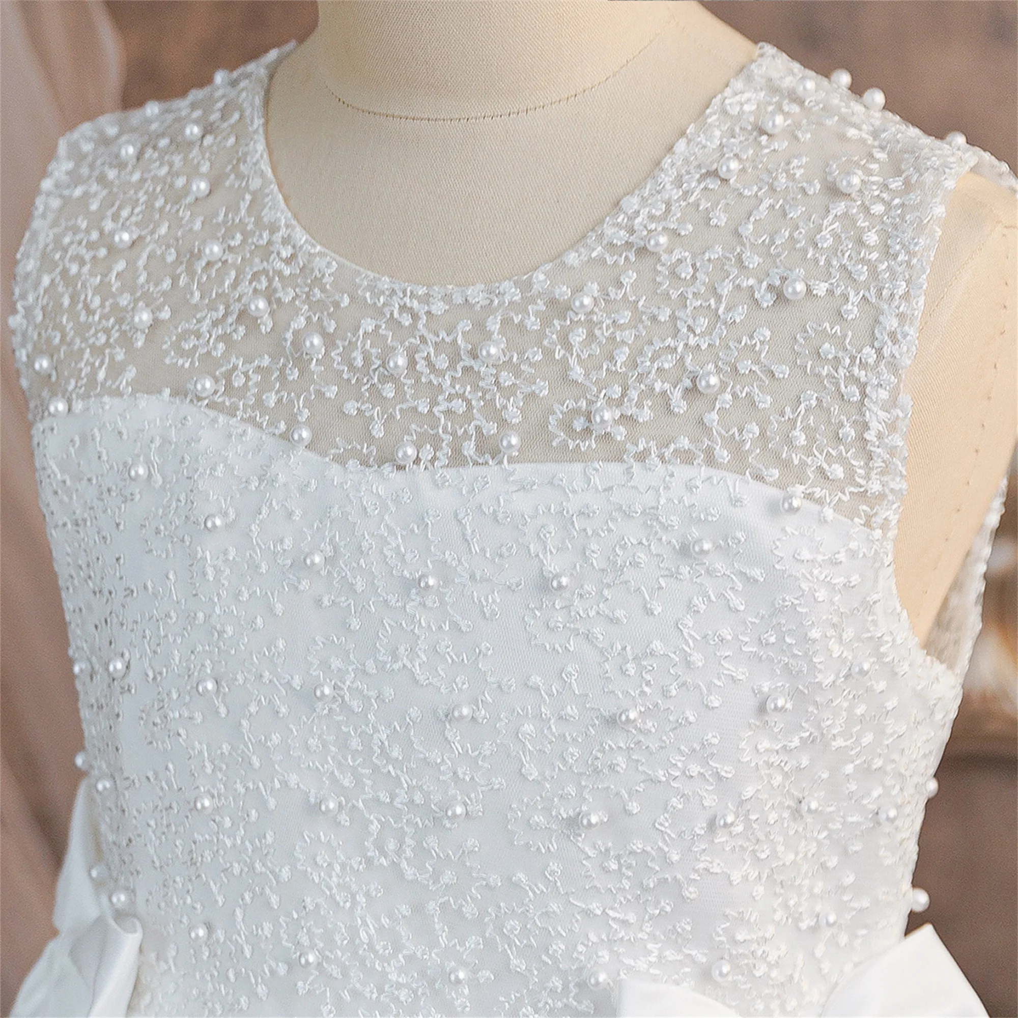Elegant Bow Baptism Party Girls Dress Summer Trailing Wedding Bridesmaid Princess Evening Dresses Girl First Communion Prom Gown view 5