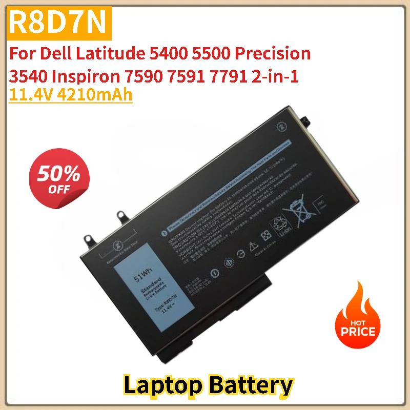 

R8D7N аккумулятор для ноутбука 11,4 В 4210 мАч для Dell Inspiron 7590 7591 7791 2-в-1 Latitude 5400 5500 Precision 3540, новое высокое качество