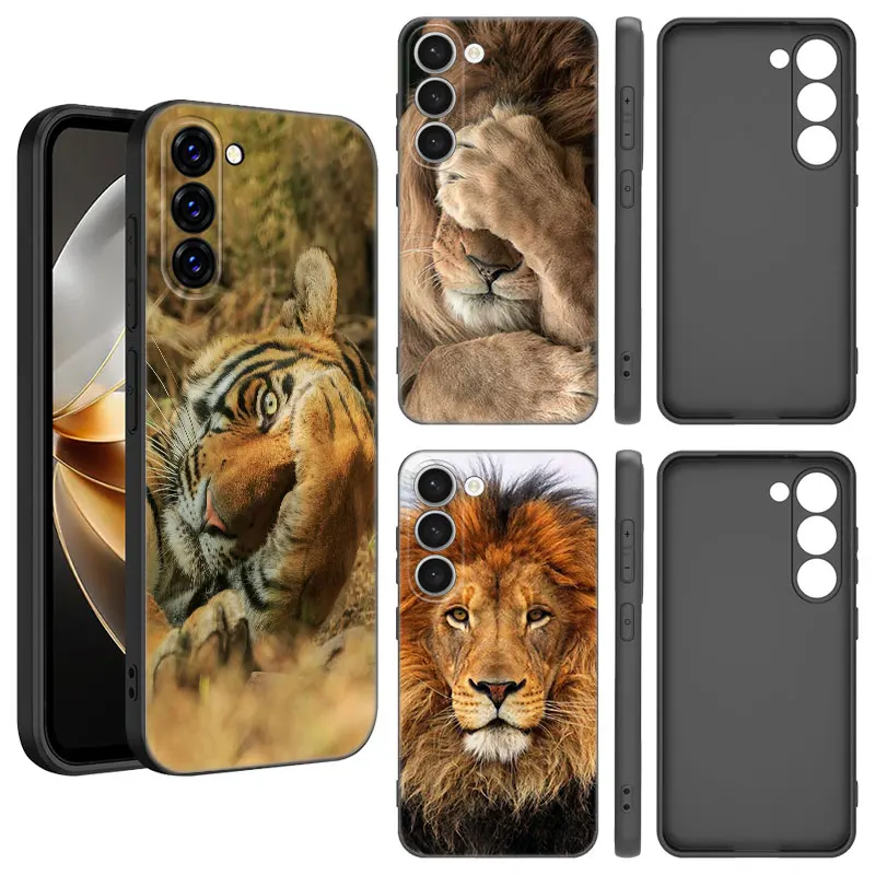 Animal Tiger Lion Leopard Phone Case For Samsung Galaxy S20 S21 S23 FE S22 Ultra S10E S10 Lite S8 S9 Plus S7 Edge Black Cover