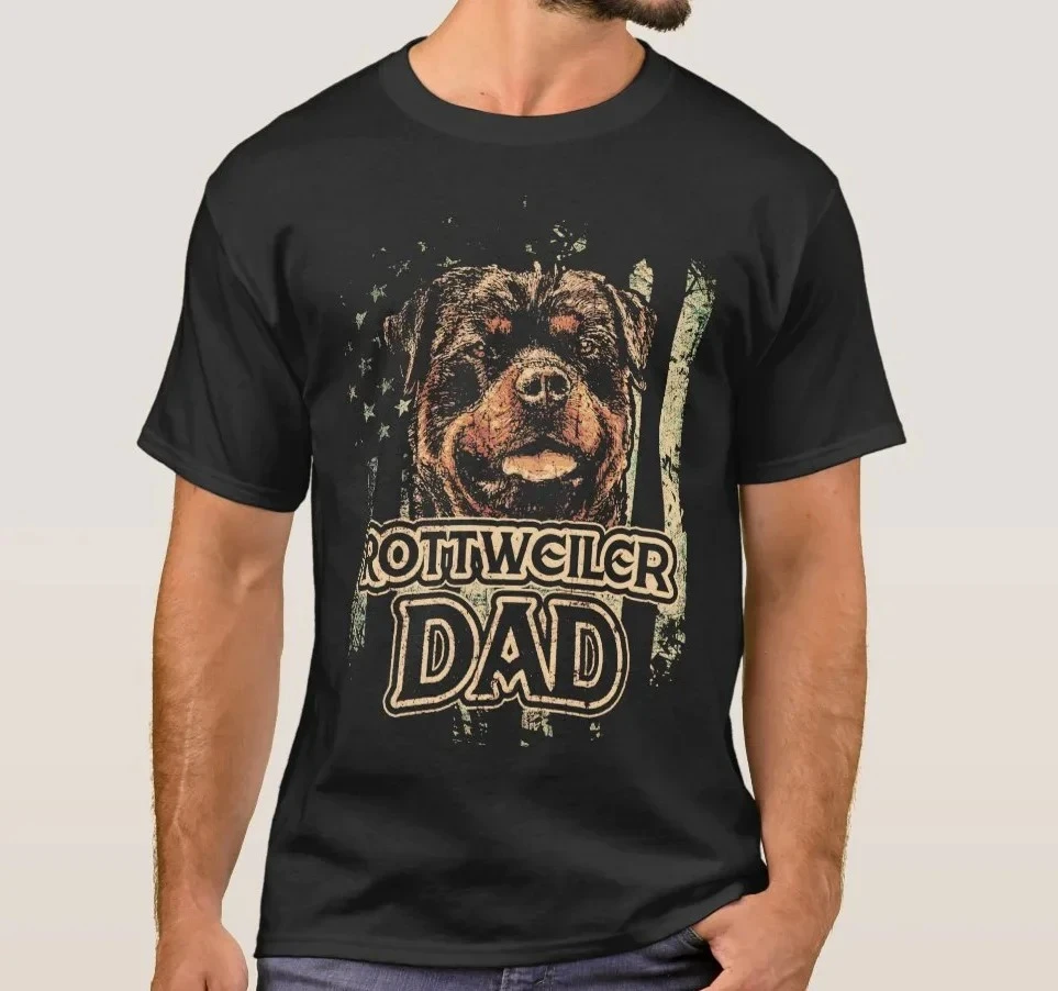Rottweiler Dad Patriotic American Flag Dog Lovers Gift T-Shirt 100% Cotton O-Neck Short Sleeve Casual Mens T-shirt Size S-3XL