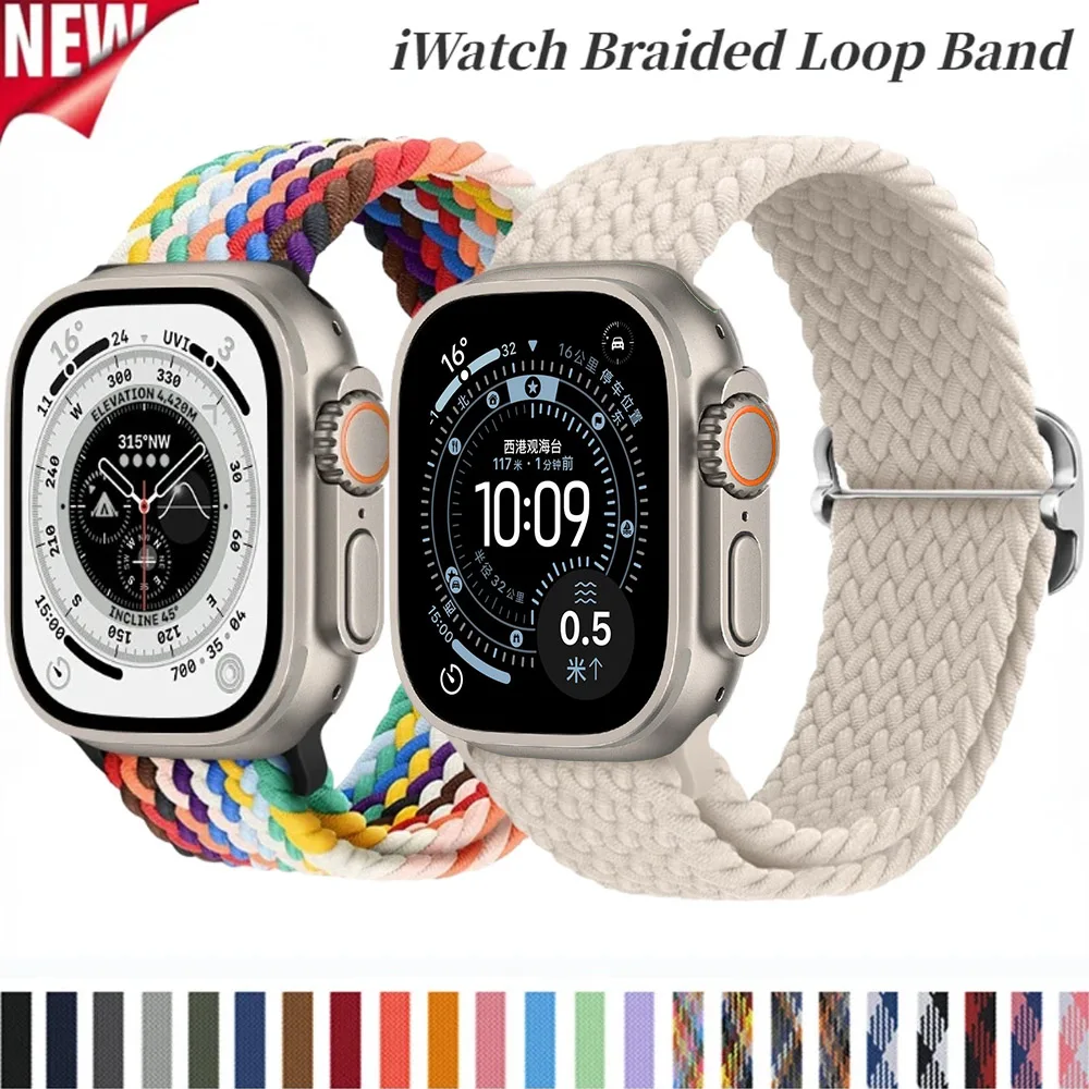 Cinturino in nylon intrecciato per Apple Watch 49mm 46mm 42mm 45mm 44mm 41mm 40mm Fascia regolabile Iwatch Series Ultra 3/2 11 10 9 8 7 6 SE