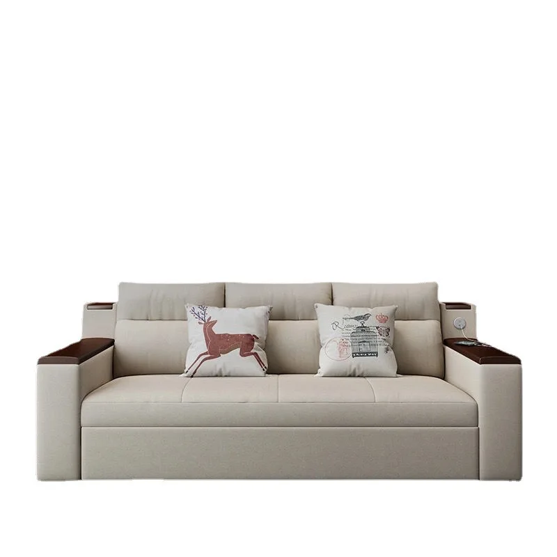 

Multifunctional retractable solid wood sofa bed, small apartment living room