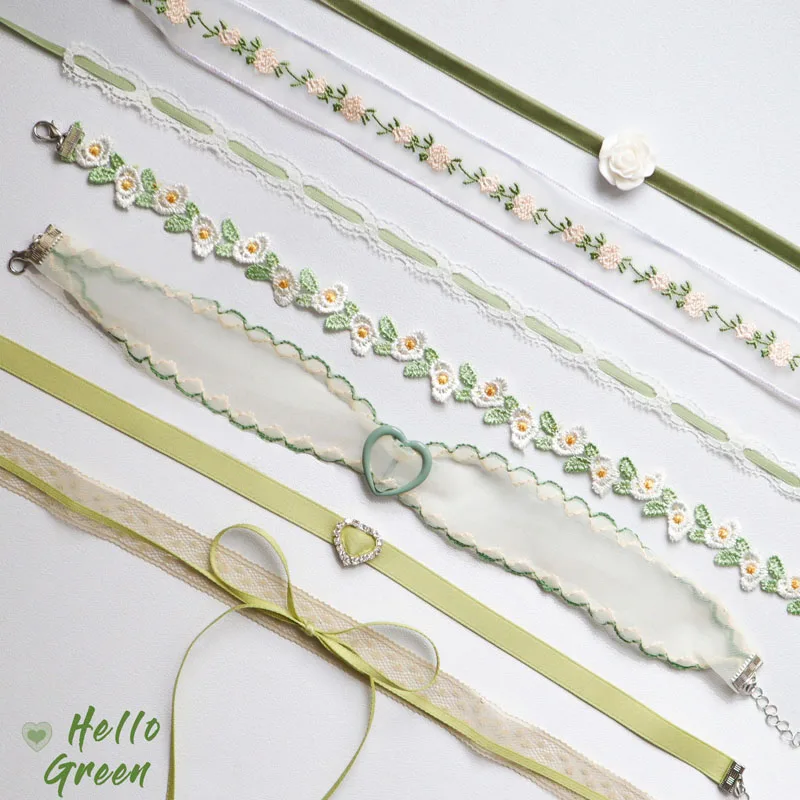 Green Lace Heart Necklace Lady Jewelry Accessories Girl Gift Hot Sexy Ribbon Leaf Flower Star Bow Choker for Women