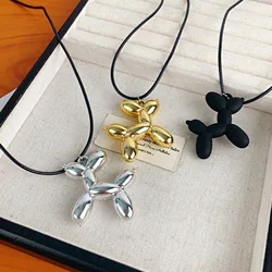 Trendy Poodle Balloon Dog Animal Charm Necklace Stainless Balloon Puppy Dog Pendant Necklace for Women Girls Girlfriends