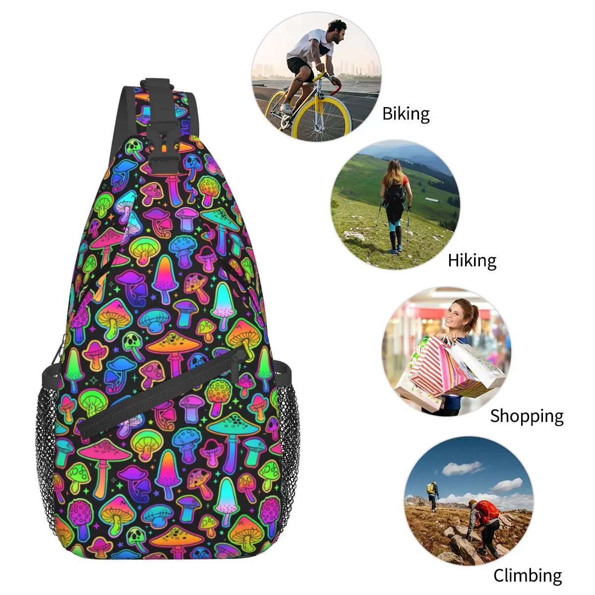 

Psychedelic Magic Rainbow Mushrooms Trippy Chest Bag Men Sling Crossbody Backpack Chest Bag Travel Hiking Daypack Shoulder Bag