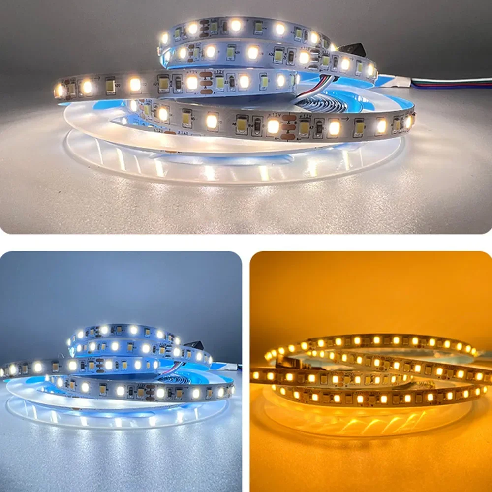 

CCT 2 in 1 LED Strip 120LED/M 180LED/M Dual Color Warm White & White LED Tape 5V 12V 24V DC led flexible light strip