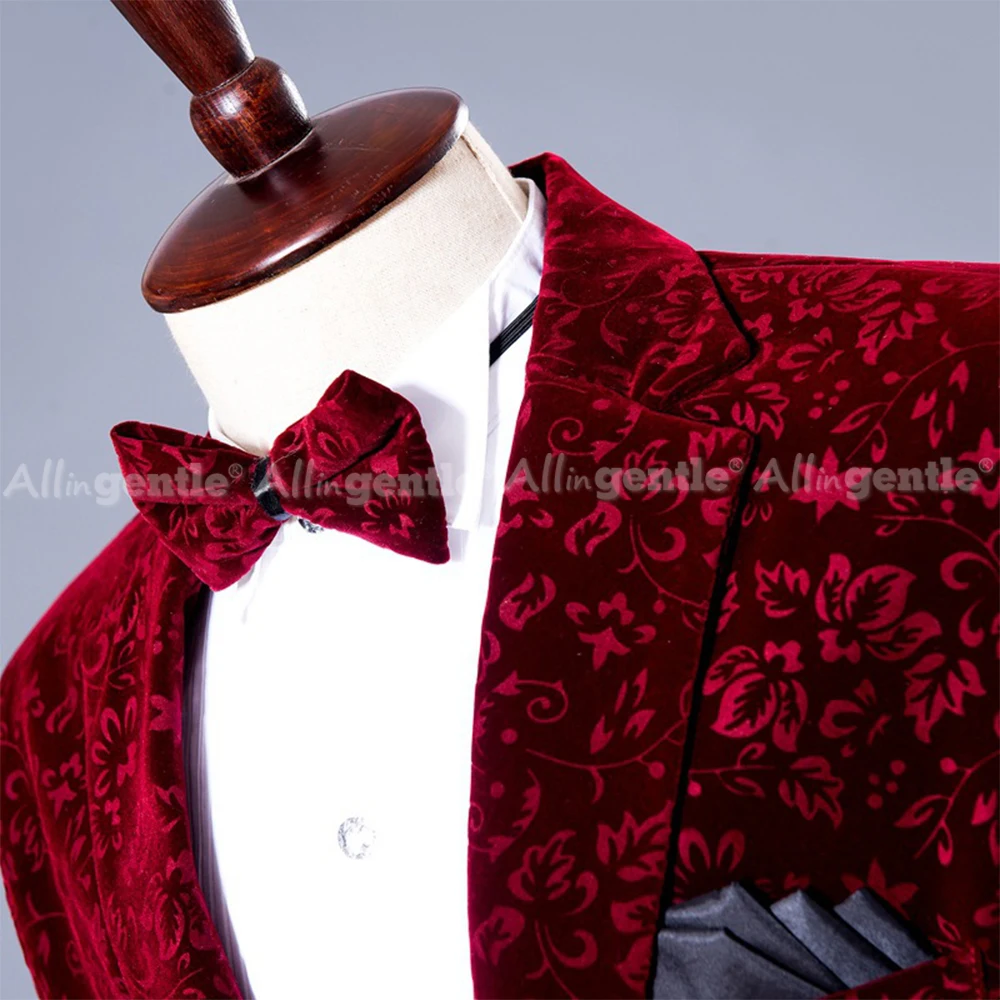 Mens Regular Fit Jackets 1-Button Casual Floral Jacquard Jackets For Men Wedding Banquet Blazer