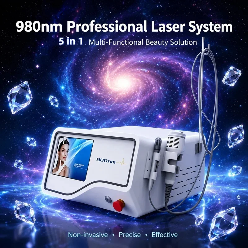 980nm Diode Laser System with 6 Interchangeable Tips for Vascular Care Nail Recovery Pain Relief Salon Beauty Equipment