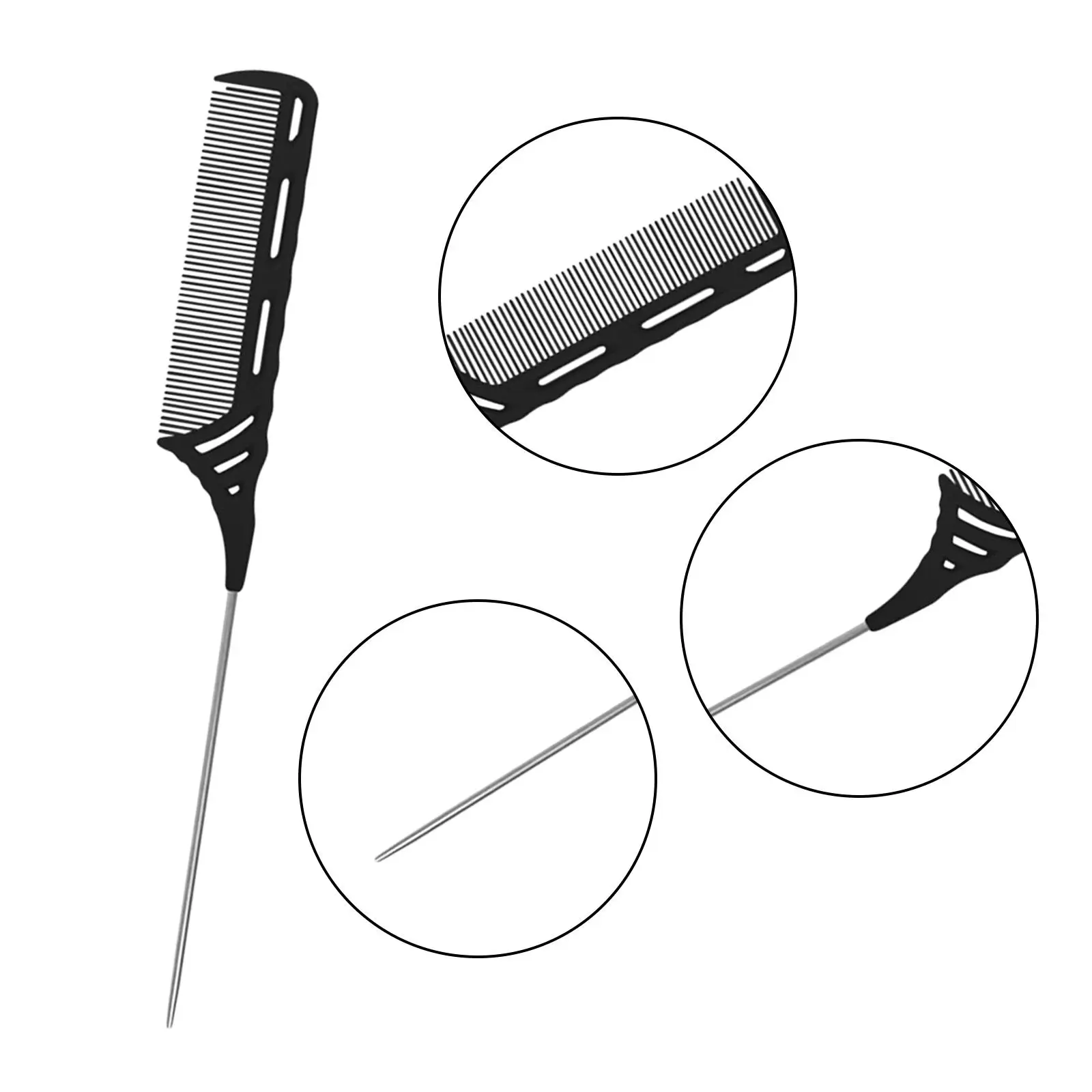 Salon Rat Tail Comb Stainless Steel Tail Heat Resistant Fine Tooth Hairdressing Comb for Dyeing Parting and Styling