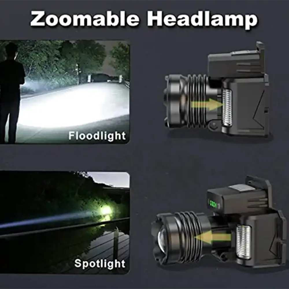 Smart Induction White Laser LED Headlight Zoom USB Charging Sensor LED Headlamp Outdoor Multi-Function Head Torch Lantern Lamp