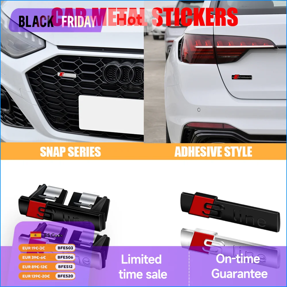 1 Stück Metall Sline Abzeichen für Audi Sline A3 A4 8p A6 C7 Q5 Auto Frontgrill Emblem Karosserie Dekoration Aufkleber Autozubehör