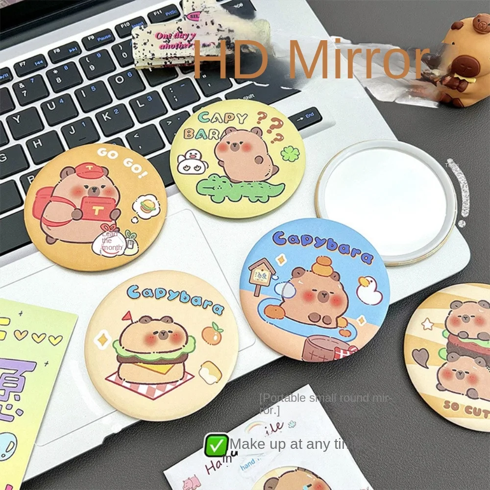 Capybara-Miroir cosmétique portable, joli petit miroir circulaire, HD, impression de motifs clairs, 18 plaques