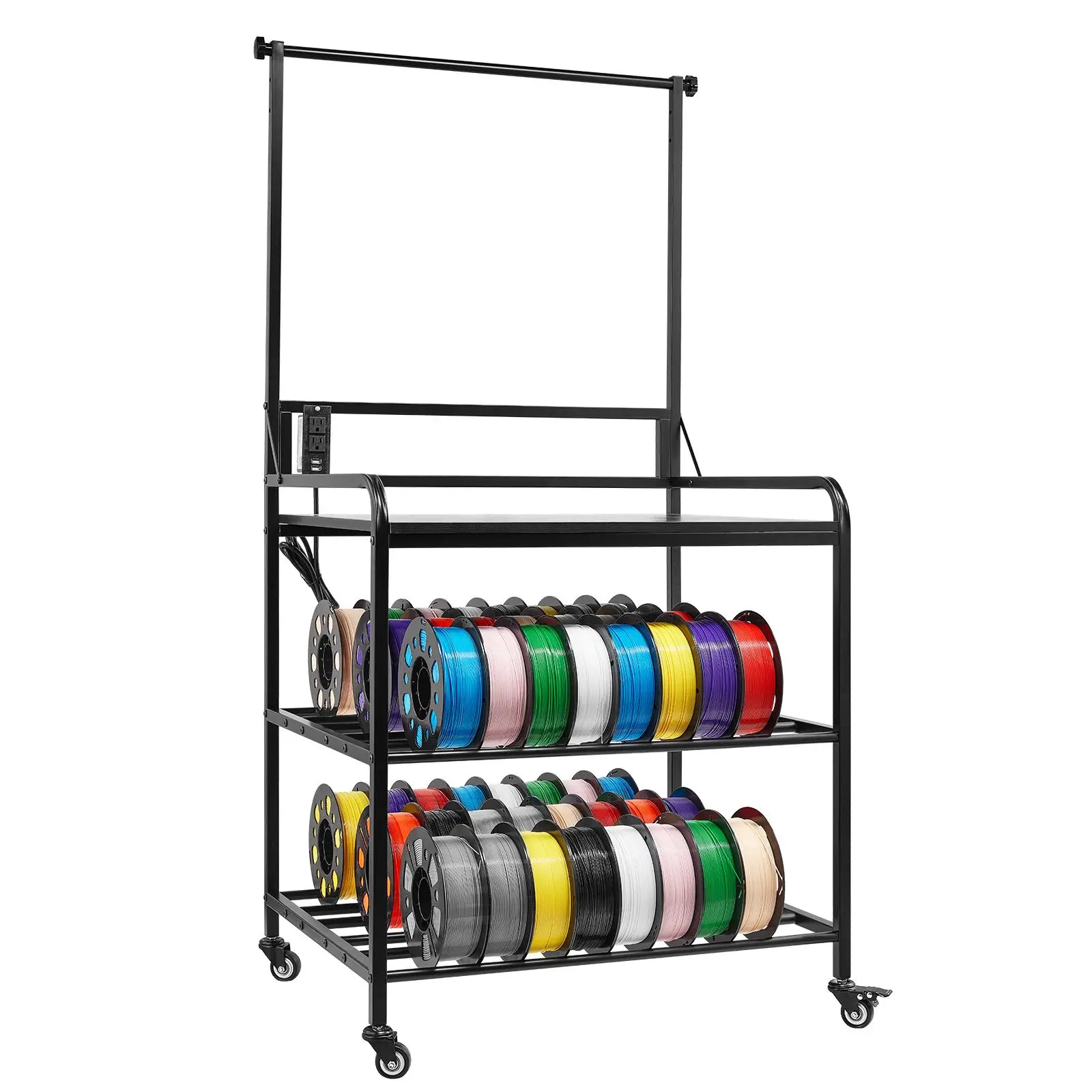3D Printer Filament Storage Rack, 3-Tier 3D Printer Stand with Filament Storage, Spools Holder Racks Cart with Wheels, Filaments