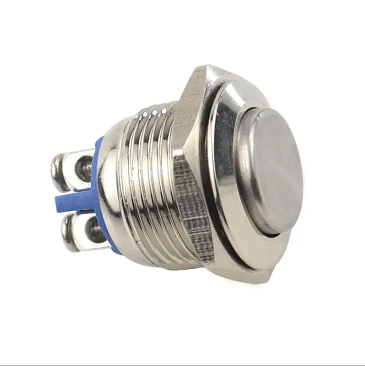 16mm Normally Open Momentary Reset Metal Push Button Switch High Flat Head Curved Waterproof NO Button Switch