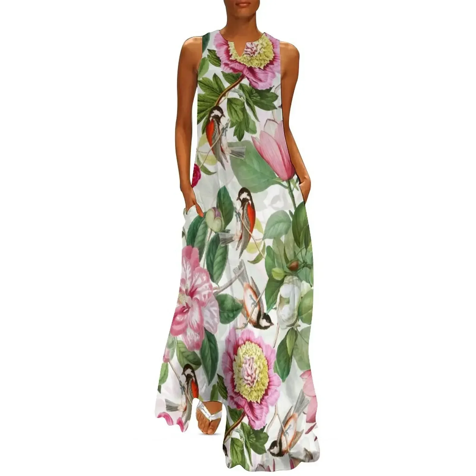 

UtART - Vintage Peonies Spring Flower Pattern White Long Dress dresses for women 2025 beach outfits for women Dress