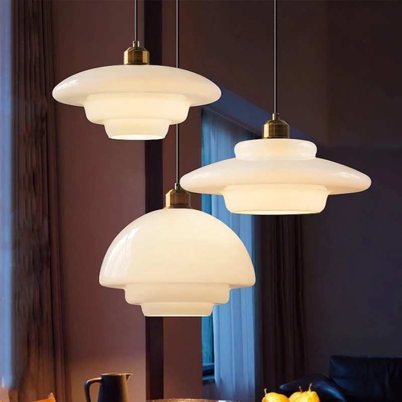 

Nordic Cream Wind Milk Glass Art Decorative Pendant Lights LED E27 Modern Light Fixtures Kitchen Island Dining Room Bedside