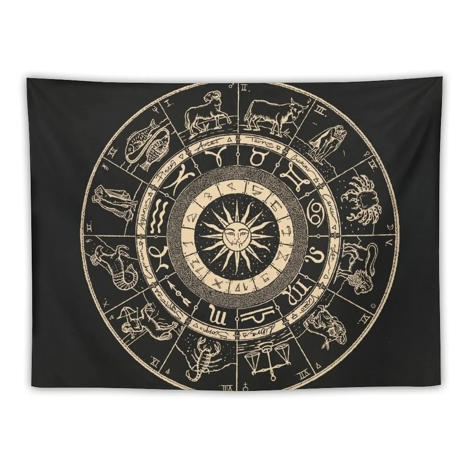 

Hand Drawn Zodiac Chart Jet Black and Bone White Tapestry Wall Decor Hanging Wall Decoration Items Tapestry