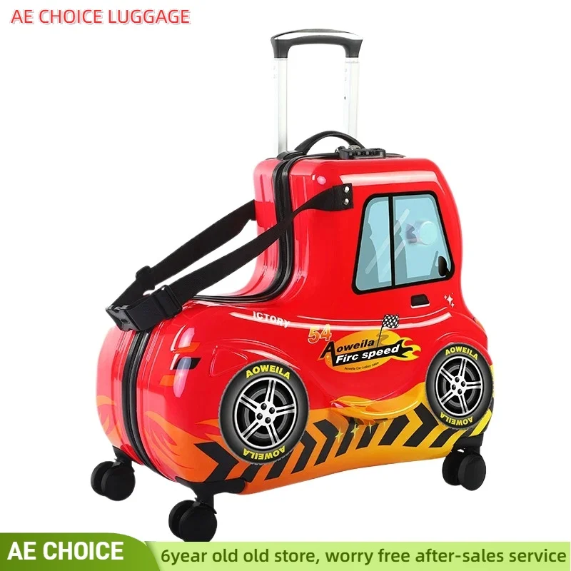 24''3D car Cartoon Children Rolling Luggage Spinner Suitcase Wheels Student Multifunction Trojan horse Trolley Kids Travel Bag