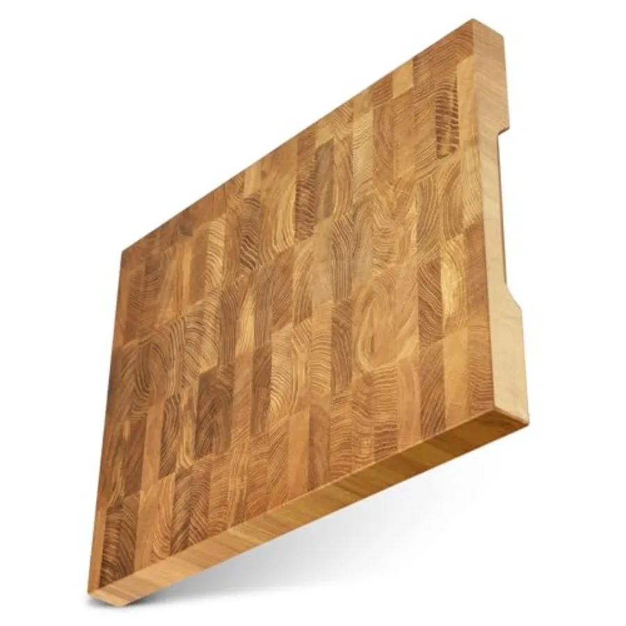 

End Grain 16"x12" Oak Wood Cutting Board, Butcher Block, Wooden Chopping Board with Non-Slip Feet and Handles, Charcuterie Boar