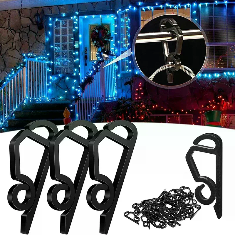 Outdoor Gutter Hooks Christmas Light Clip Hanging String Lights Clamp Cable Wire Rope Holder Weatherproof Holiday Decor Hook