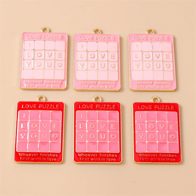 

20pcs Cute Enamel Love Heart Letter Square Charms Pendants for Jewelry Making Valentine's Day Necklace Earrings DIY Jewelry Gift