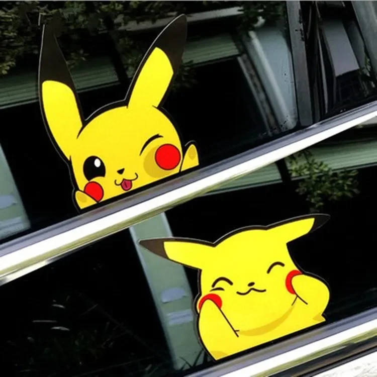 Autocollants de dessin animé Pikachu pour voiture électrique, autocollants mignons pour moto, matériel de voiture, pack de paires