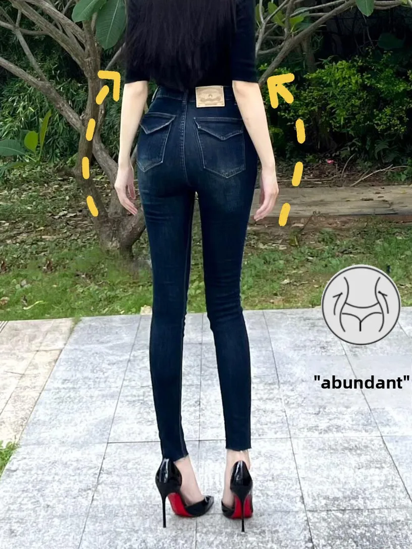 

Blue Slim Fit Jeans Women's Small Waist Waed out Skinny Jeans Korean Sle mid Stretch Denim Fabric Autumn Season Faion