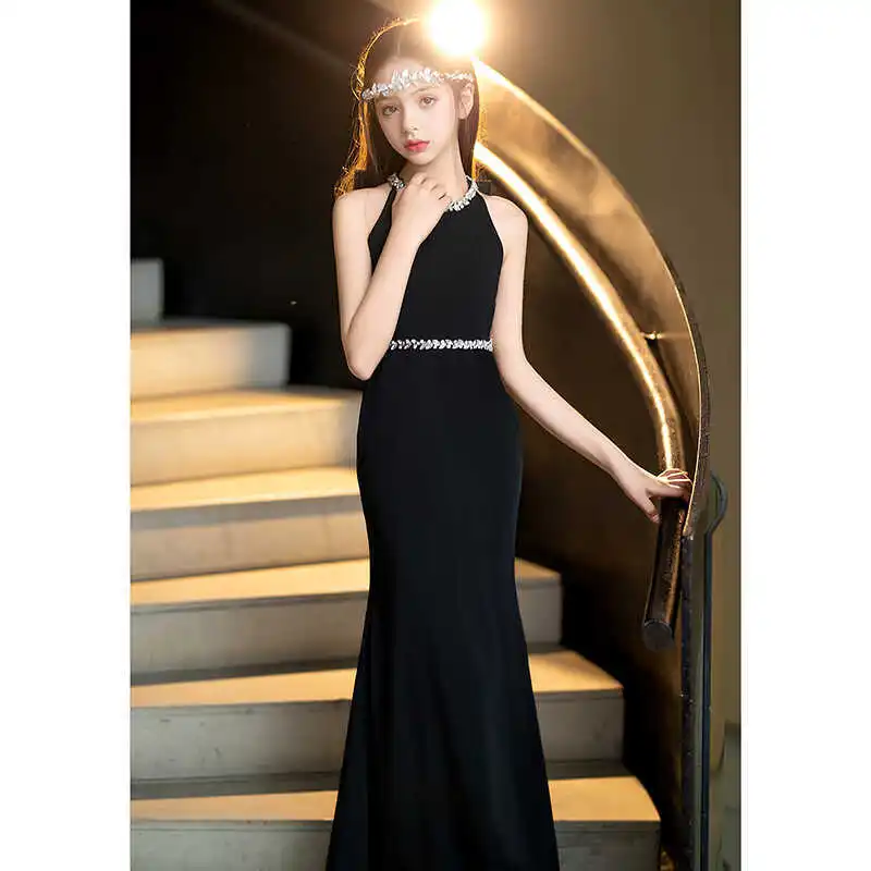 Black Runway Dress High-end Fishtail Skirt Violin Performance Outfit Hosting Performance Outfit Piano Performance Outfit