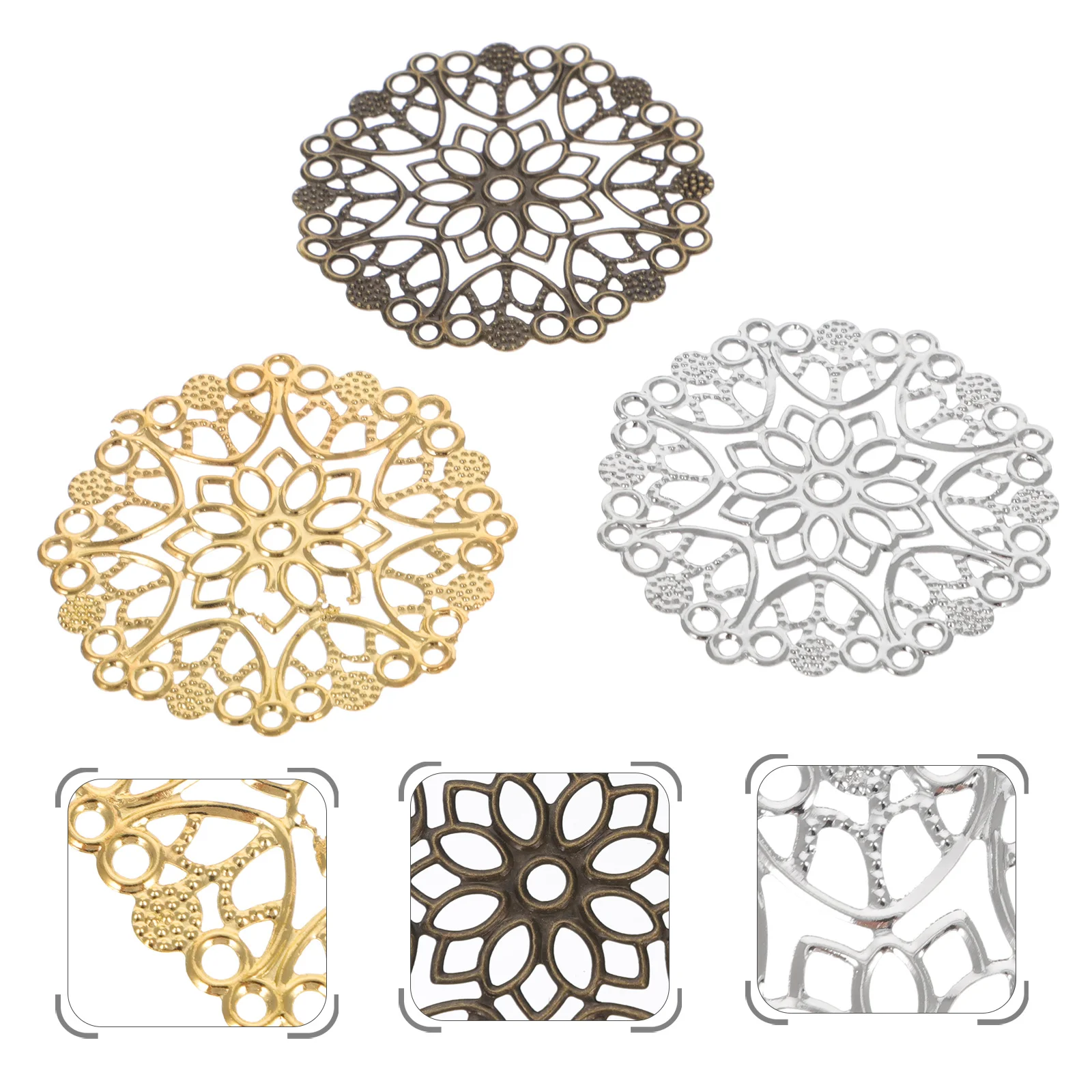 ชิ้นส่วนโลหะฉลุลายขนาดใหญ่ 60 ชิ้น สำหรับทำเครื่องประดับ DIY อุปกรณ์ทำหวีผม งานฝีมือ วัสดุทำเครื่องประดับแฮนด์เมด