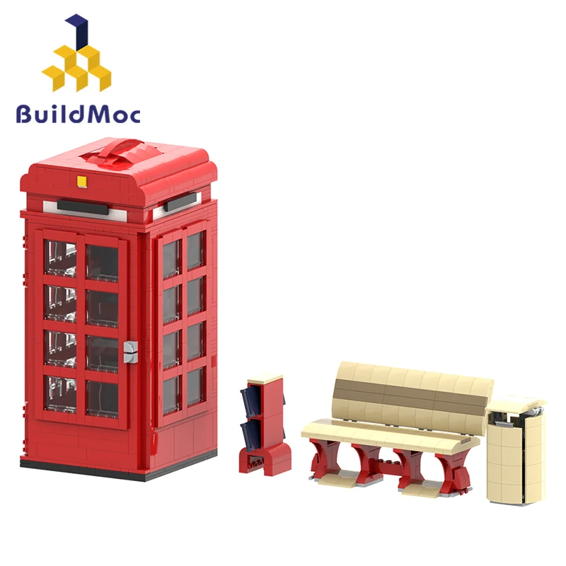 BuildMoc Telephone Box Building Blocks Set London Red Compatible 10258 Bus Call Booth Bricks Toys For Children Birthday Kid Gift