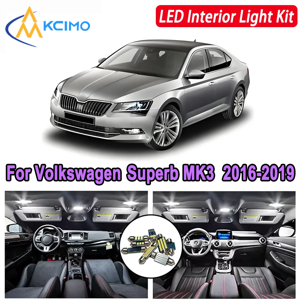 

Kcimo LED For Volkswagen Superb MK3 3V (2016-2019) Premium Bright LED Interior Dome Map Trunk Light Kit New Car Led Lamps Canbus