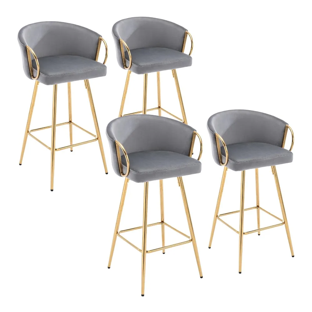 

Bar Stools Set of 4,30 Inch Counter Height Bar Stools Velvet Low Back Chair with Golden Armrest for Kitchen