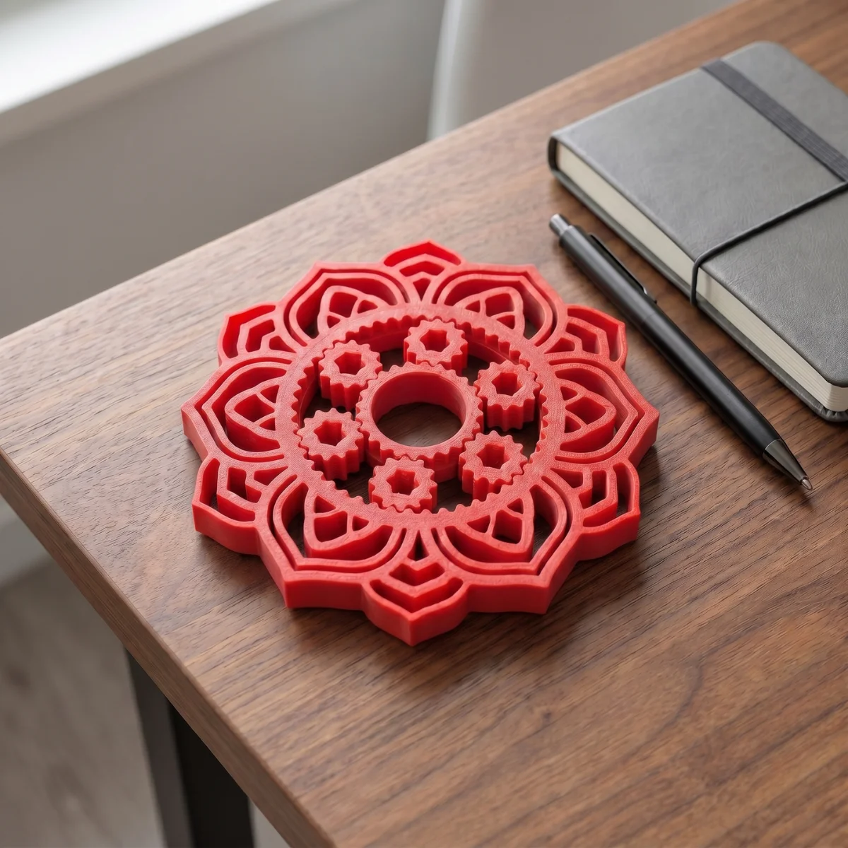 1 Pack 9.3cm 3D Printed Eco-Friendly PLA Mandala Gear Fidget Spinner, Tabletop Stress Relief Toy